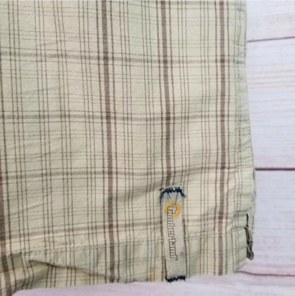 Timberland L Khaki Brown Plaid Short Sleeve Shirt - Picture 5 of 8